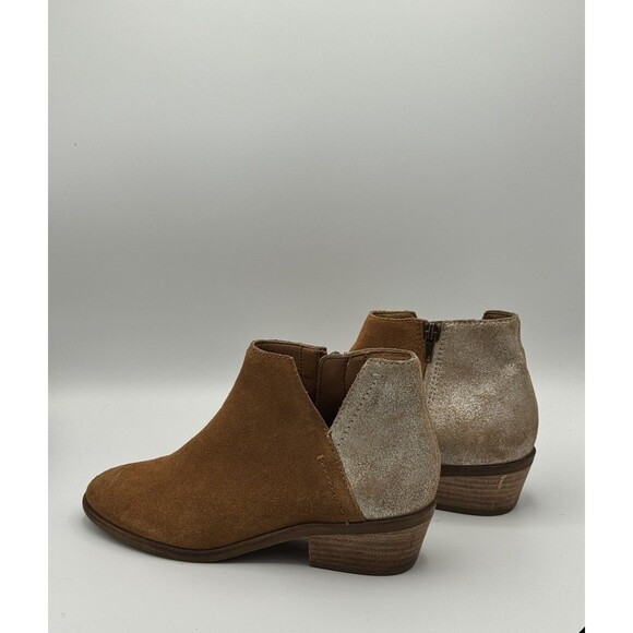 Frye & Co Caden Ankle Booties Size 7.5 Suede Cognac Glitter Heel - Picture 8 of 9